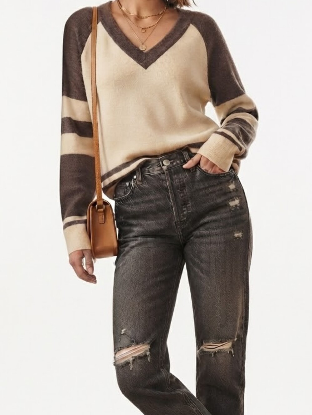 Faherty Organic Cotton Cashmere V-Neck Stripe Sweater Large